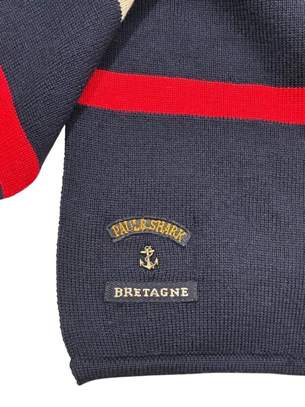 Paul & Shark Yachting Navy Wool Scarf With Red & Cream Stripes Made In Italy